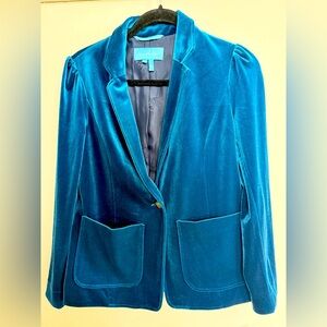 Draper James blue velvet blazer with pockets size 4- Like new